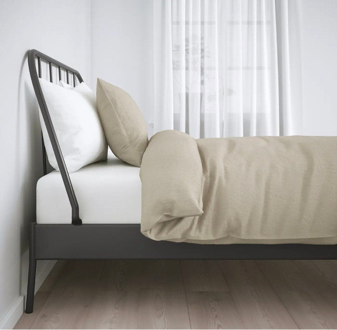IKEA KOPARDAL bedframe 160x200 – ZGAN – Donkergrijs metaa, Ophalen, Tweepersoons, Zo goed als nieuw, Grijs