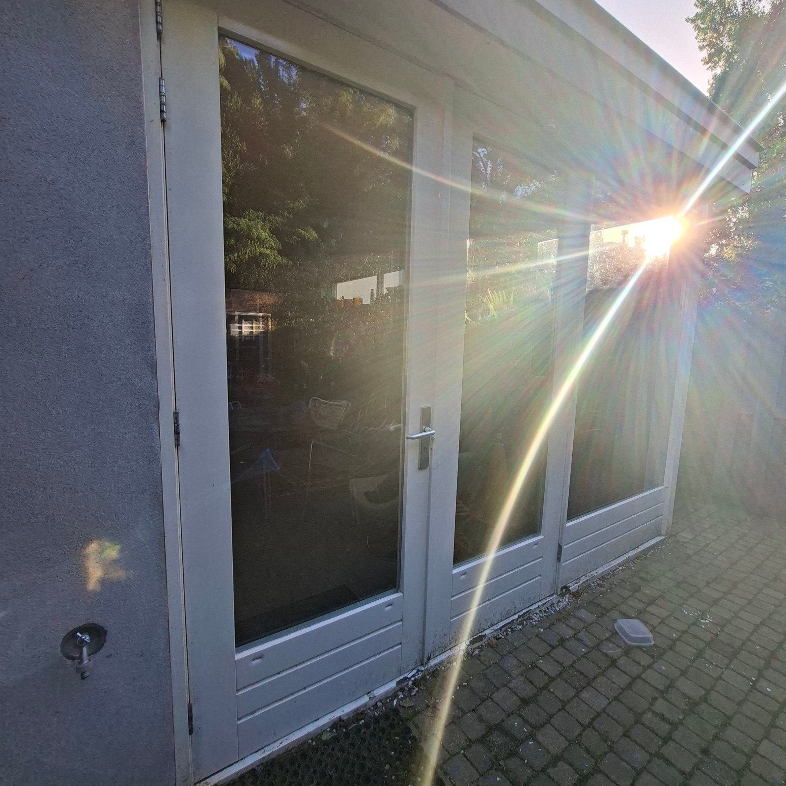 uitbouw achterpui met HR++ ramen en twee deuren, Doe-het-zelf en Verbouw, Ophalen, Gevelraam of Ruit, Gebruikt, 160 cm of meer