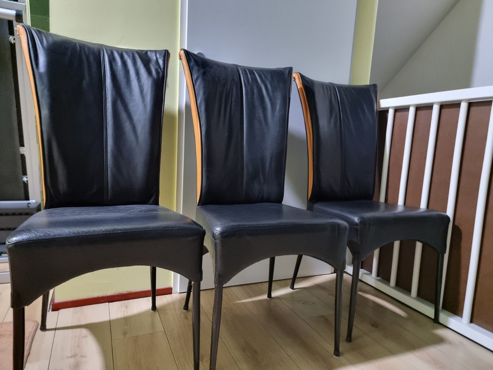 set 6x eetkamerstoelen echt leer, Ophalen, Gebruikt, Modern, elegant, Zwart