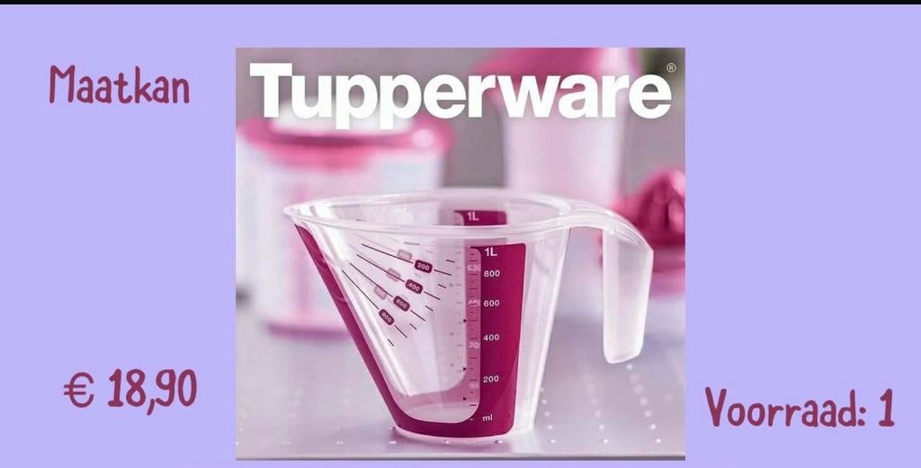Tupperware Maatkan 1 Liter - Splinternieuw, Ophalen of Verzenden, Nieuw, Rood, Beker of Kan