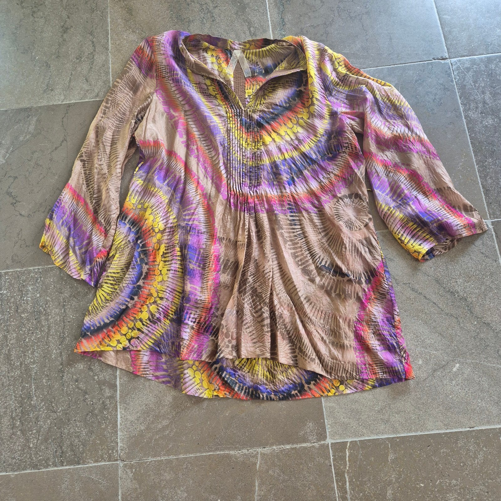 Kleurrijke Zijden Boho/Gipsy Blouse Maat 44, Ophalen of Verzenden, Gedragen, Maat 42/44 (L), Meerkleurig