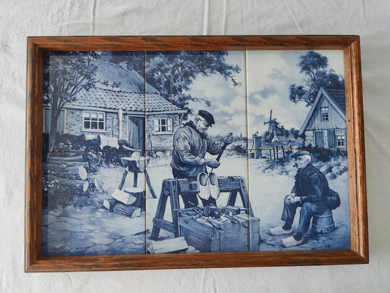 Delfts Blauw Tegeltableau Klompenmaker - Gesigneerd, Antiek en Kunst, Antiek | Wandborden en Tegels, Ophalen of Verzenden