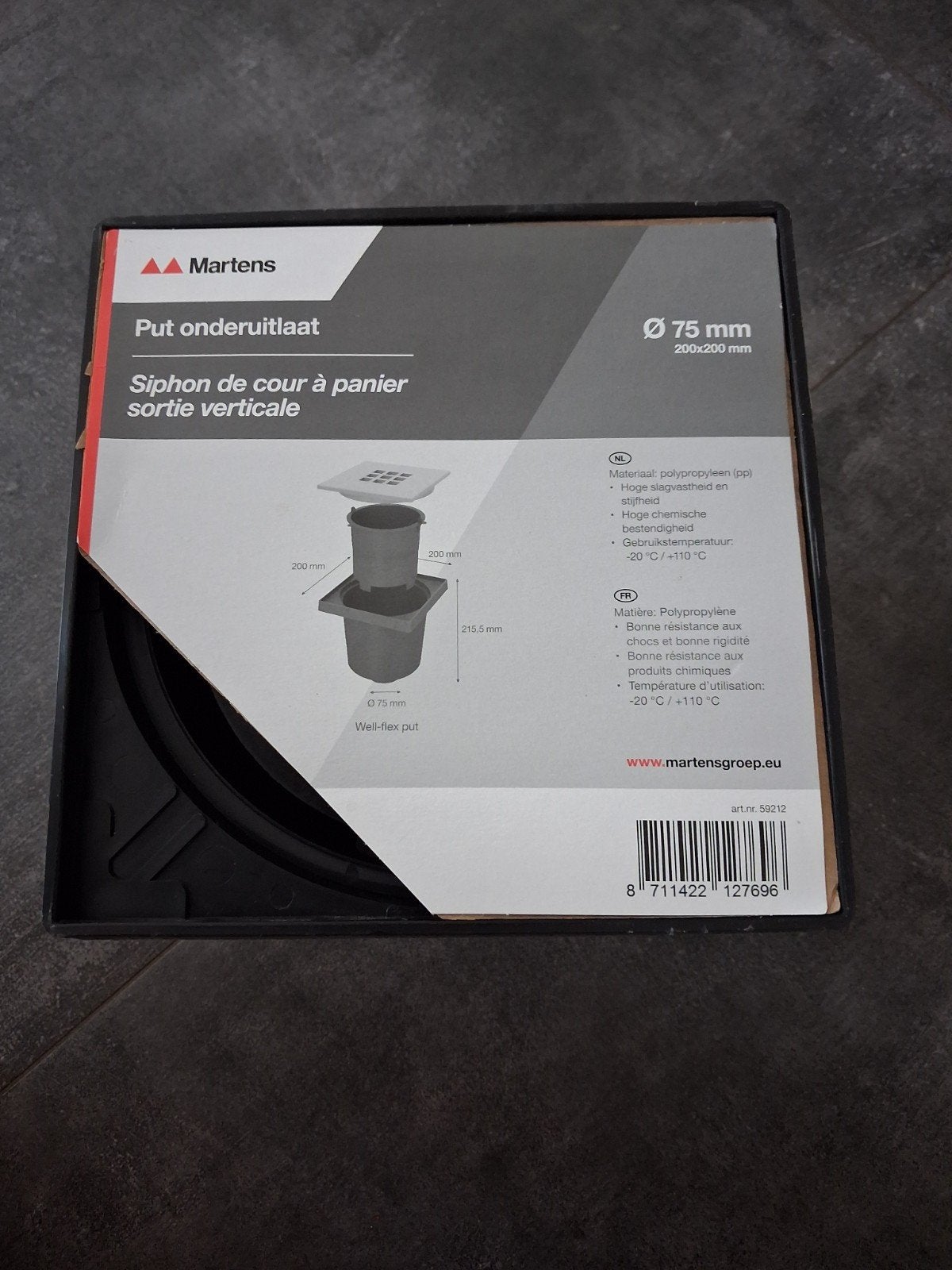 Martens put onderuitlaat 75mm 200x200mm, Doe-het-zelf en Verbouw, Buizen en Afvoer, Ophalen of Verzenden, Nieuw