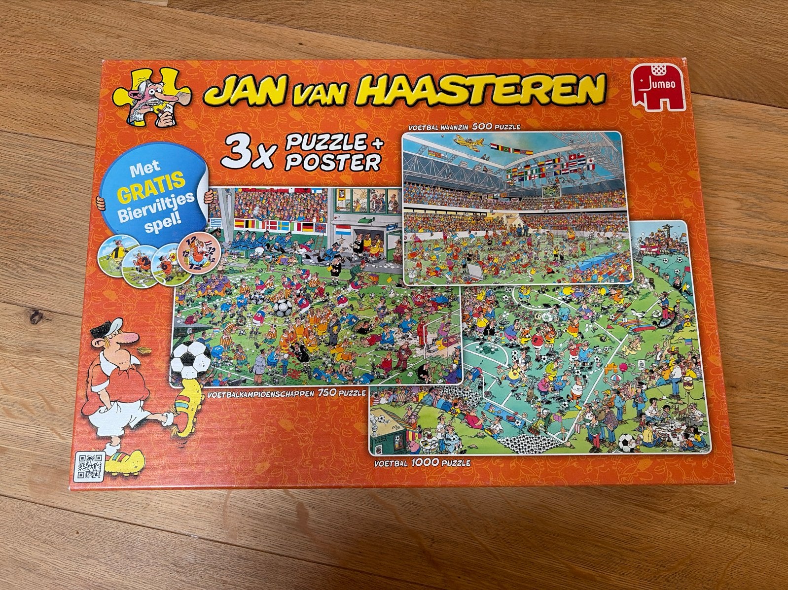 Jan van Haasteren 3x puzzel + poster Voetbal, Ophalen of Verzenden, 500 t/m 1500 stukjes, Zo goed als nieuw, Legpuzzel