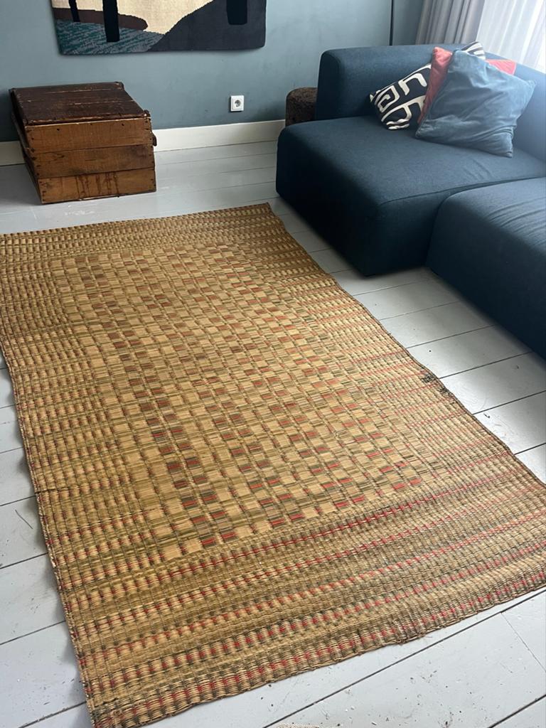 Vintage rieten vloerkleed, 100 tot 150 cm, Beige, Ophalen of Verzenden, Zo goed als nieuw