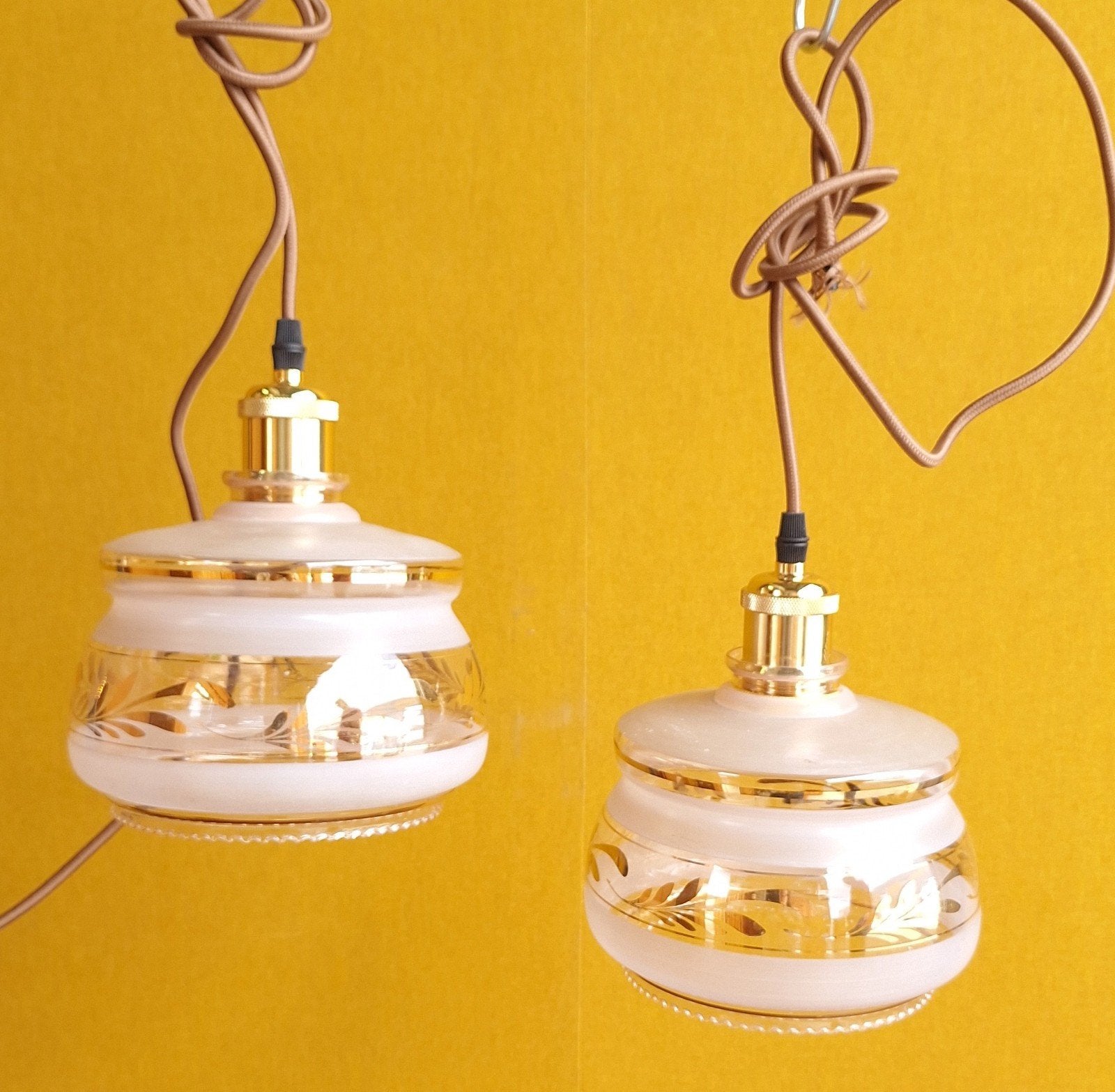 vintage hanglampen, lampjes van glas, Art Deco style,  lamp, Gebruikt, Vintage, Ophalen of Verzenden, Glas