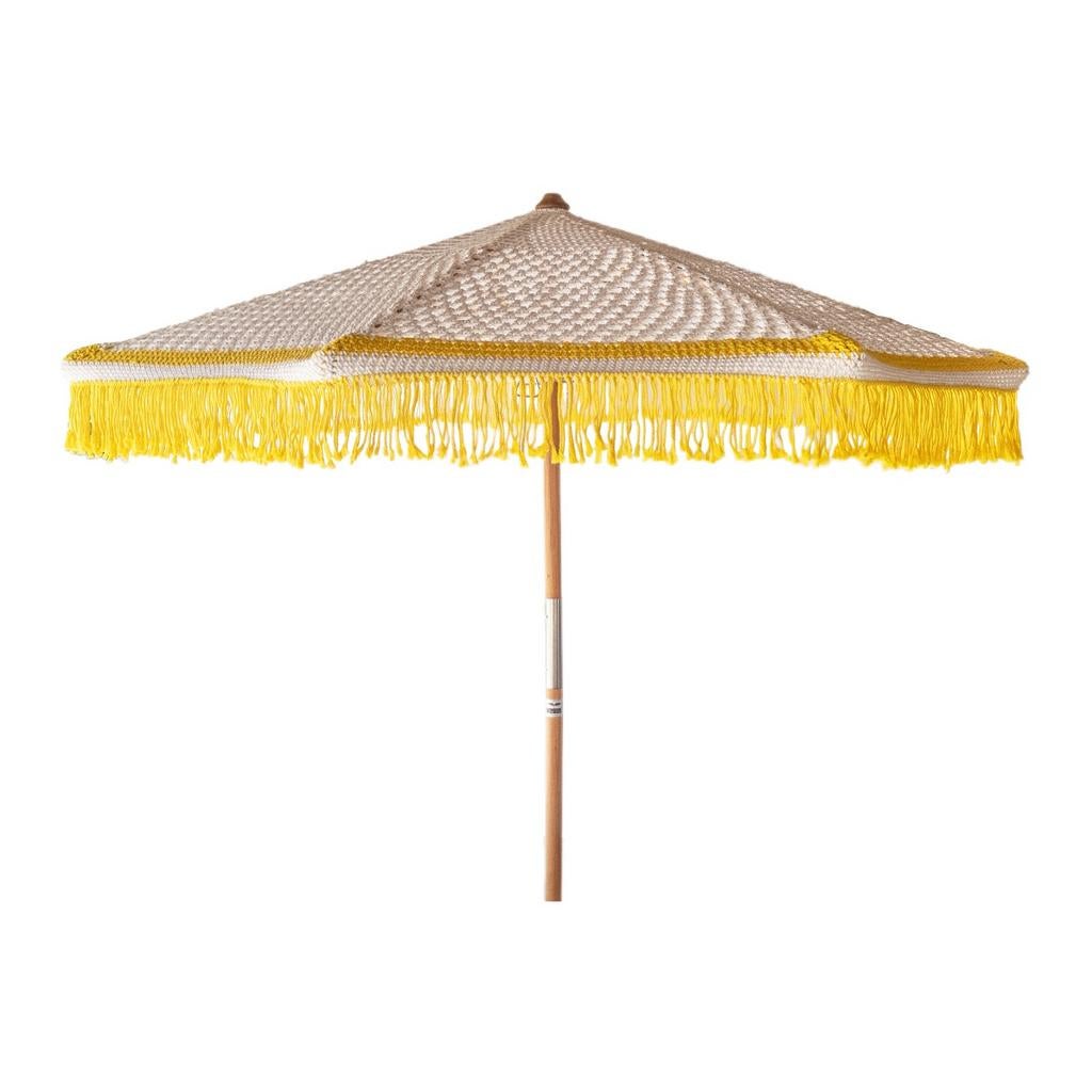 Handgeknoopte parasol 250cm teakhout, Tuin en Terras, Ophalen of Verzenden