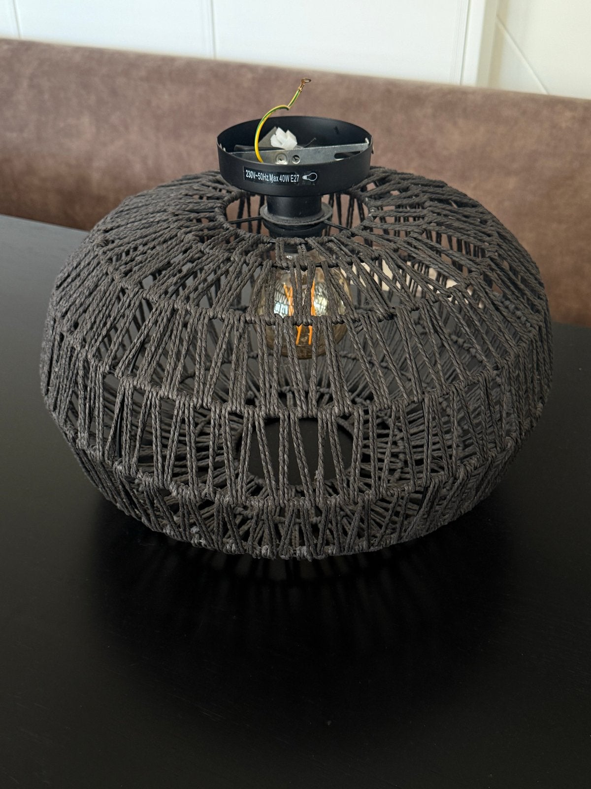 Zwarte Rotan Plafondlamp, Ophalen, Textiel, E27 (groot)