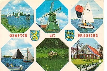 Ansichtkaart 	Friesland	6-luik	Molen	Zeilen, Verzenden, 1960 tot 1980, Gelopen, Friesland