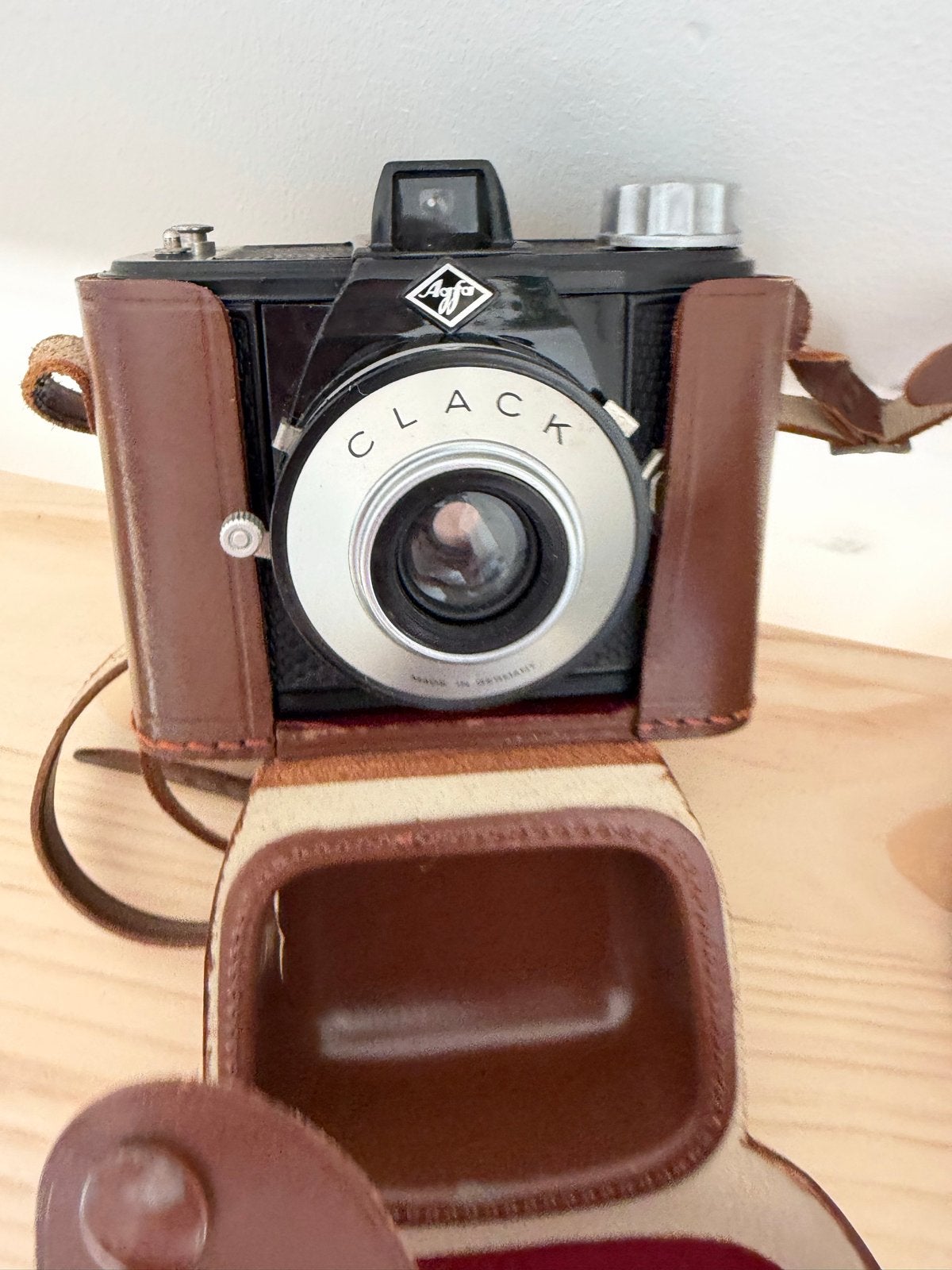 Vintage Agfa Clack camera met leren hoes, Ophalen of Verzenden, Gebruikt, Compact, Overige Merken