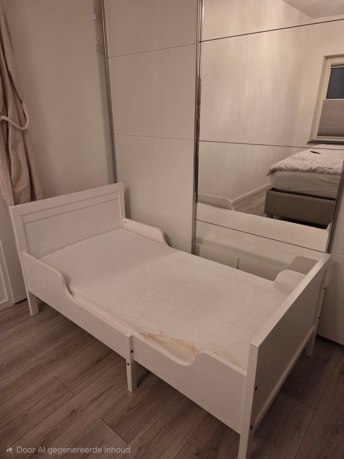 Wit ikea sundvink meegroei kinderbed met matras en latten, Gebruikt, 70 tot 85 cm, 180 cm of meer, Ophalen