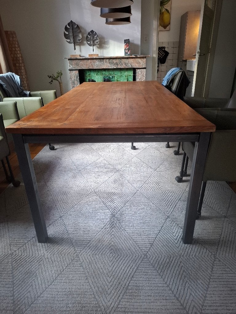 Robuuste houten tafel 220 cm, Ophalen, Gebruikt, 200 cm of meer, 50 tot 100 cm