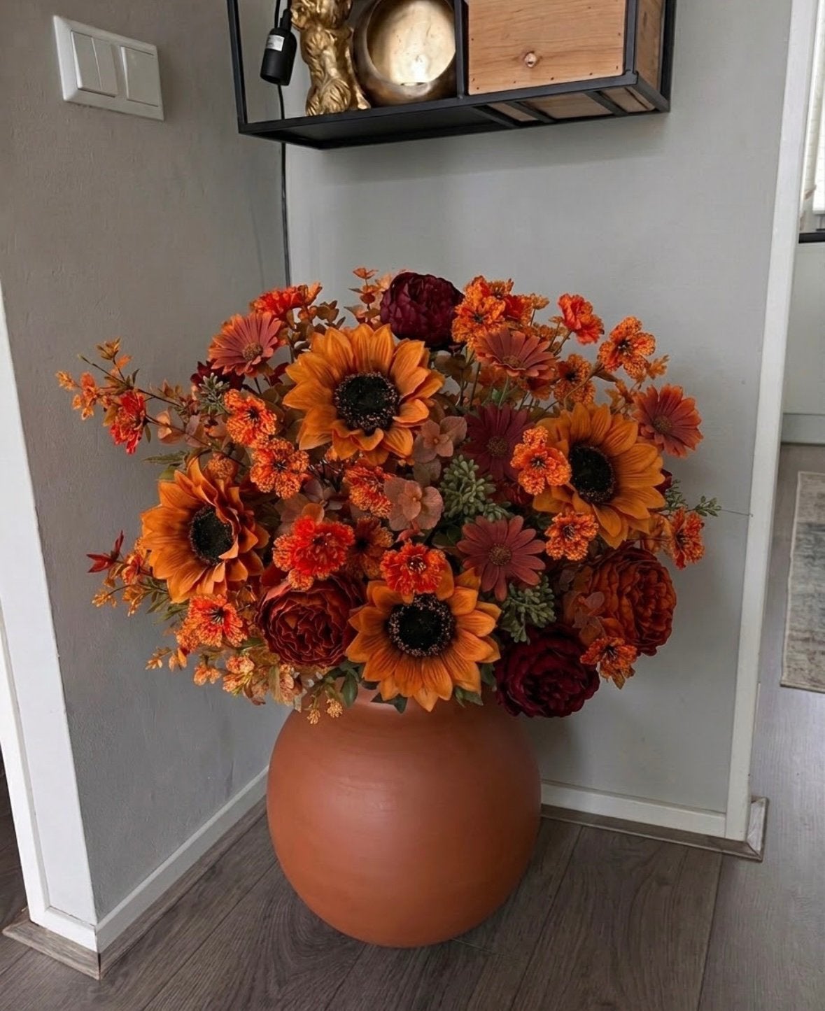 Super Oranje Herfst Kunstboeket - Herfstbloemen Oranje Kleur, Verzenden, Nieuw, Boeket