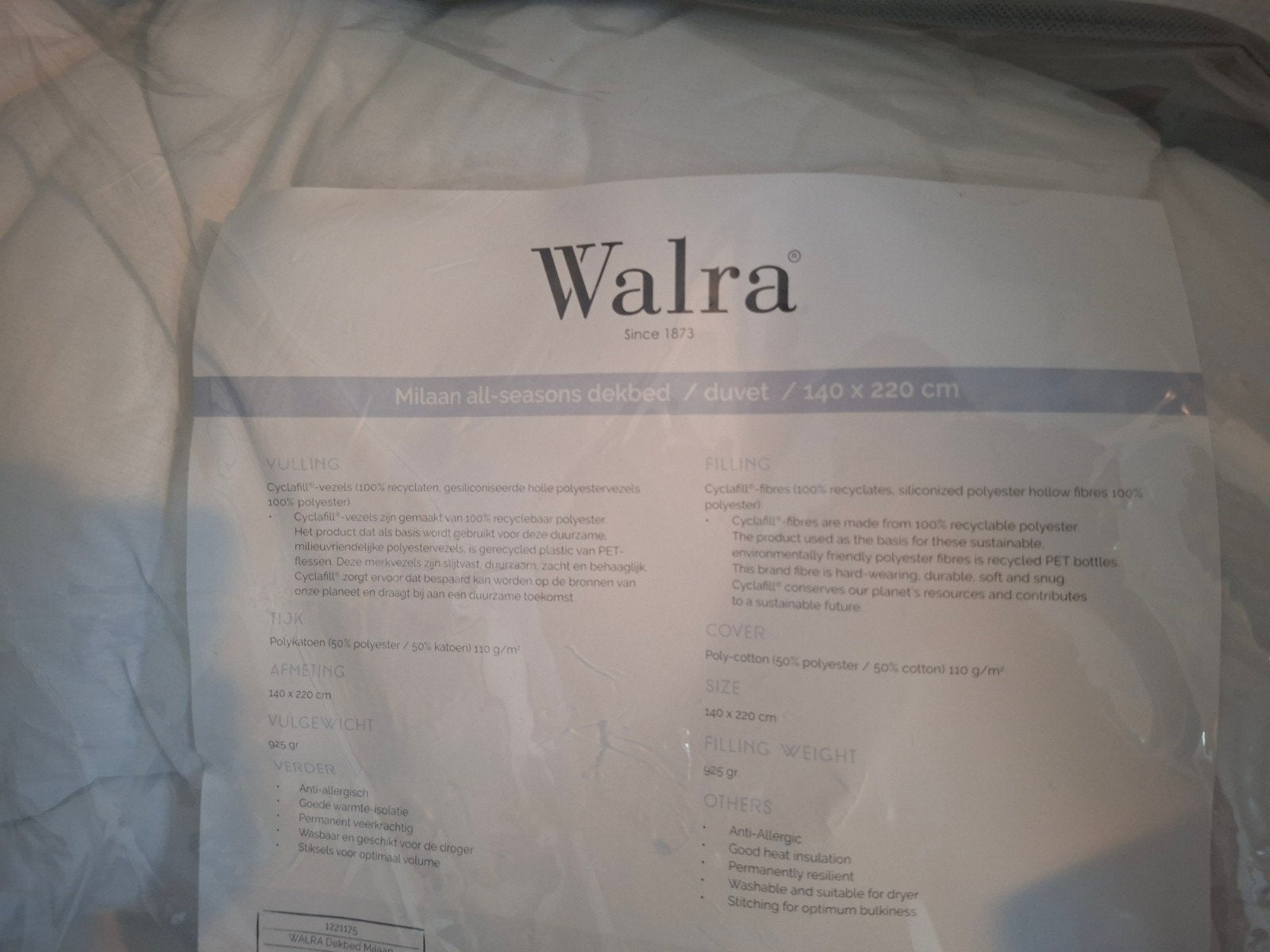 2x Walra Milaan All-Seasons Dekbed 1-persoons 140x220 cm, Eenpersoons, Wit, Ophalen of Verzenden, Deken of Dekbed