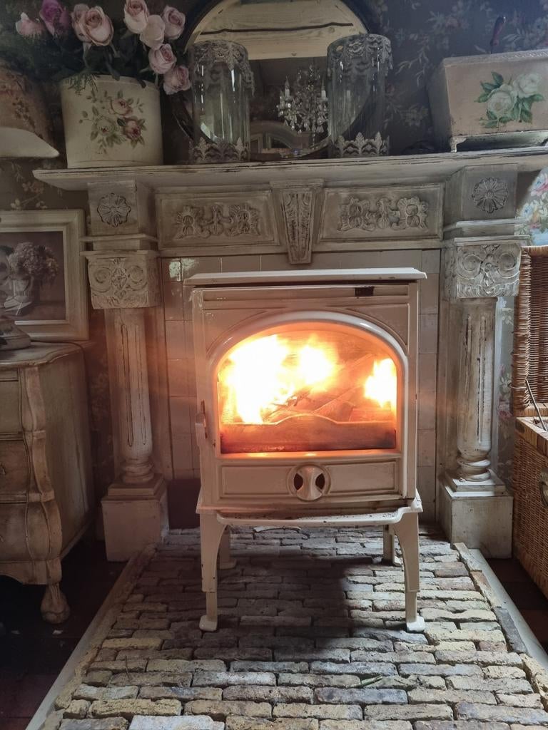 Houkachel Dovre Crème Emaille. PLAATJE!!, Ophalen of Verzenden, Hout, Houtkachel