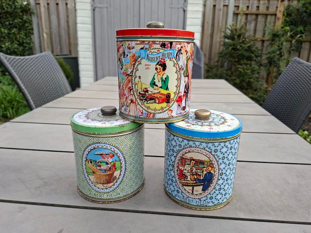 Set 3 Nostalgische AH Jubileumblikken 125 jaar Anno 1887, Verzamelen, Blikken, Ophalen of Verzenden, Zo goed als nieuw, Overige
