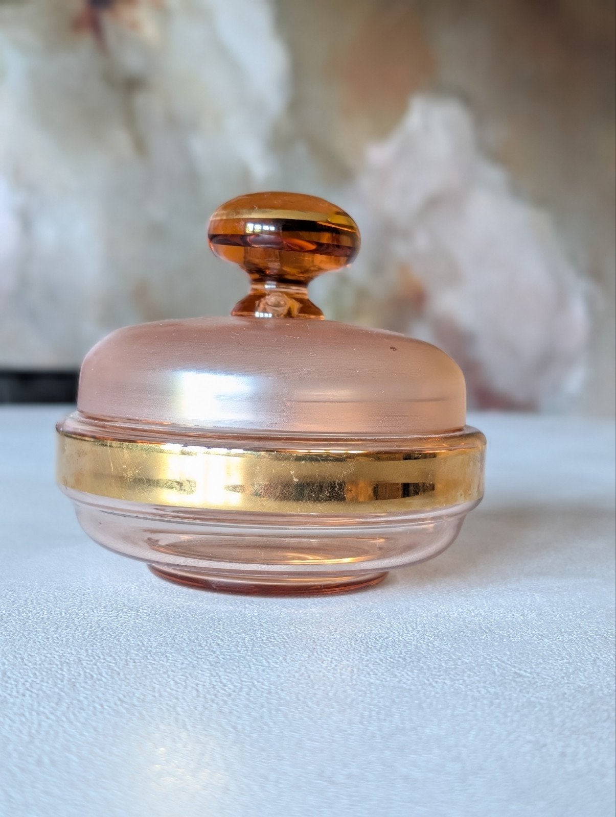 Vintage Art Deco roze glazen poederdoosje/sieradendoosje, Ophalen of Verzenden