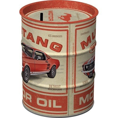 Ford Mustang GTE 1967 oil barrel reclame spaarpot van metaal, Ophalen of Verzenden, Nieuw, Auto's