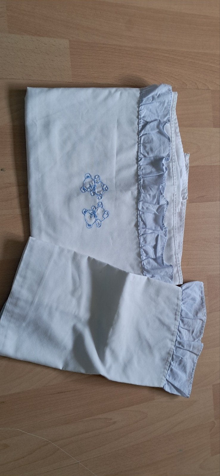 Wieg kinderwagenlakenset met beertjes, Gebruikt, Beddengoedset, Ophalen of Verzenden, Wieg