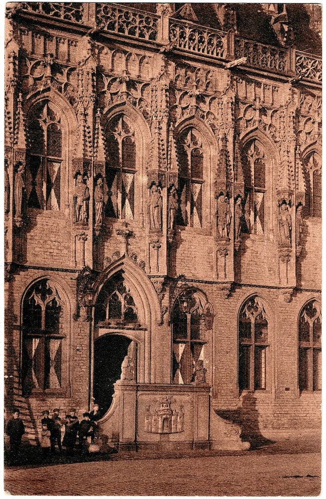 Middelburg , gedeelte voorgevel stadhuis, verstuurd 1914, Verzenden, Voor 1920, Gelopen, Zeeland