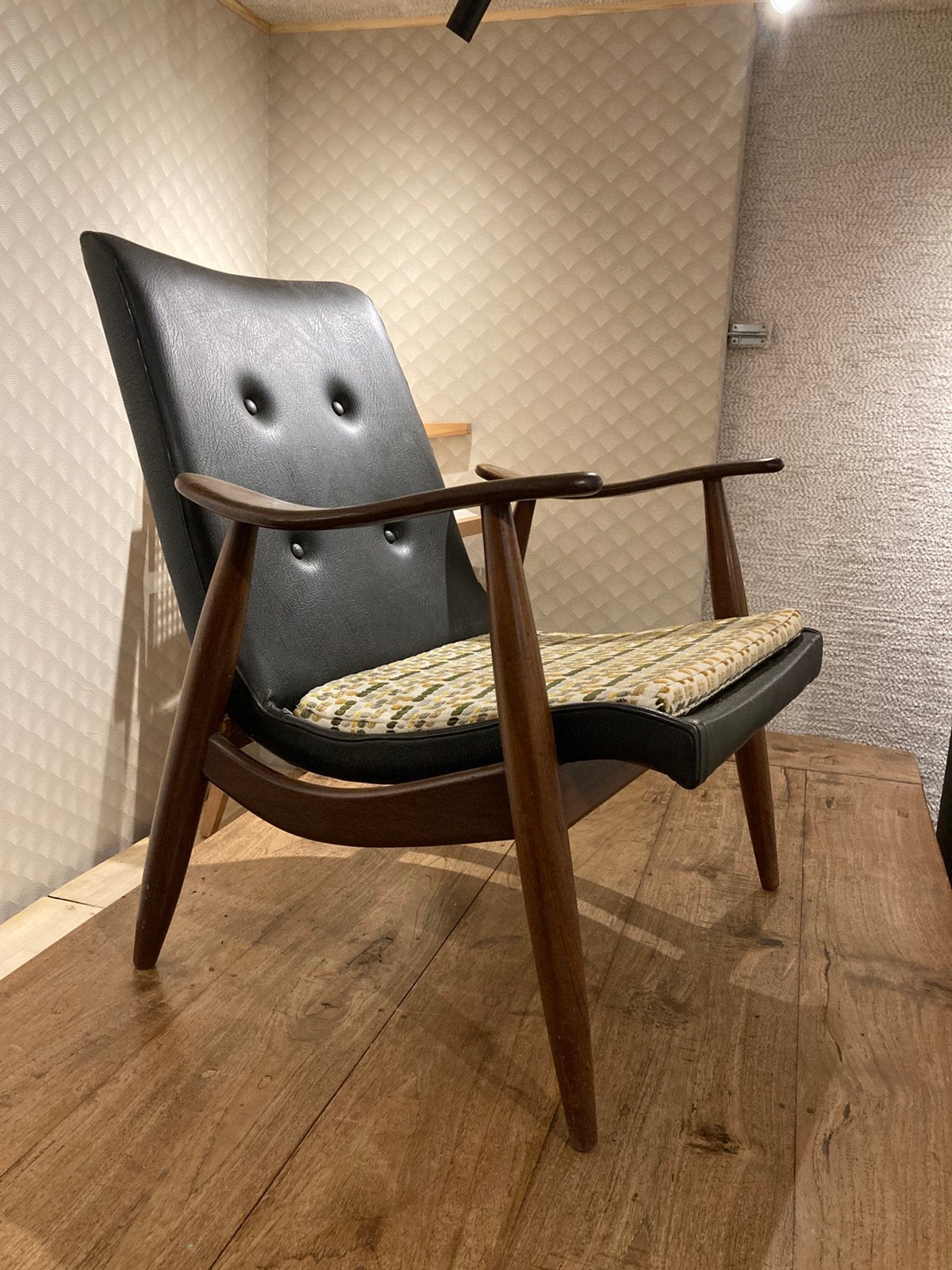 Vintage retro stoel/ fauteuil, Gebruikt, Zwart, Vintage, Leer