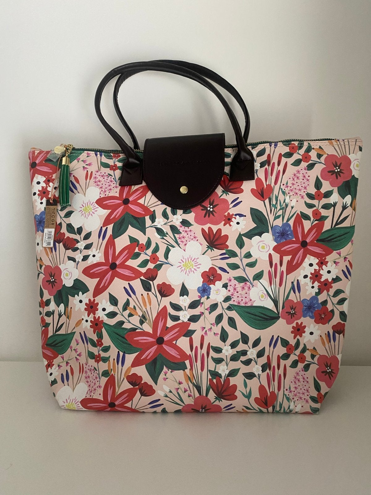 Bloemen shopper tas met leren details, Verzenden, Nieuw, Overige kleuren, Shopper
