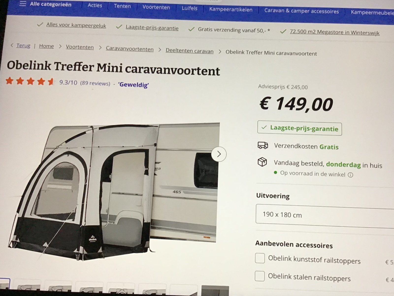 Mini voortent base camp, Ophalen, Zo goed als nieuw