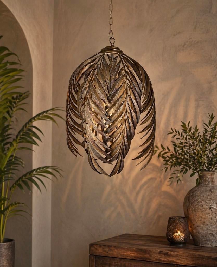 PTMD Hanglamp Goudkleurig Bladmotief - 59 cm, Ophalen of Verzenden, Nieuw, Metaal, 50 tot 75 cm