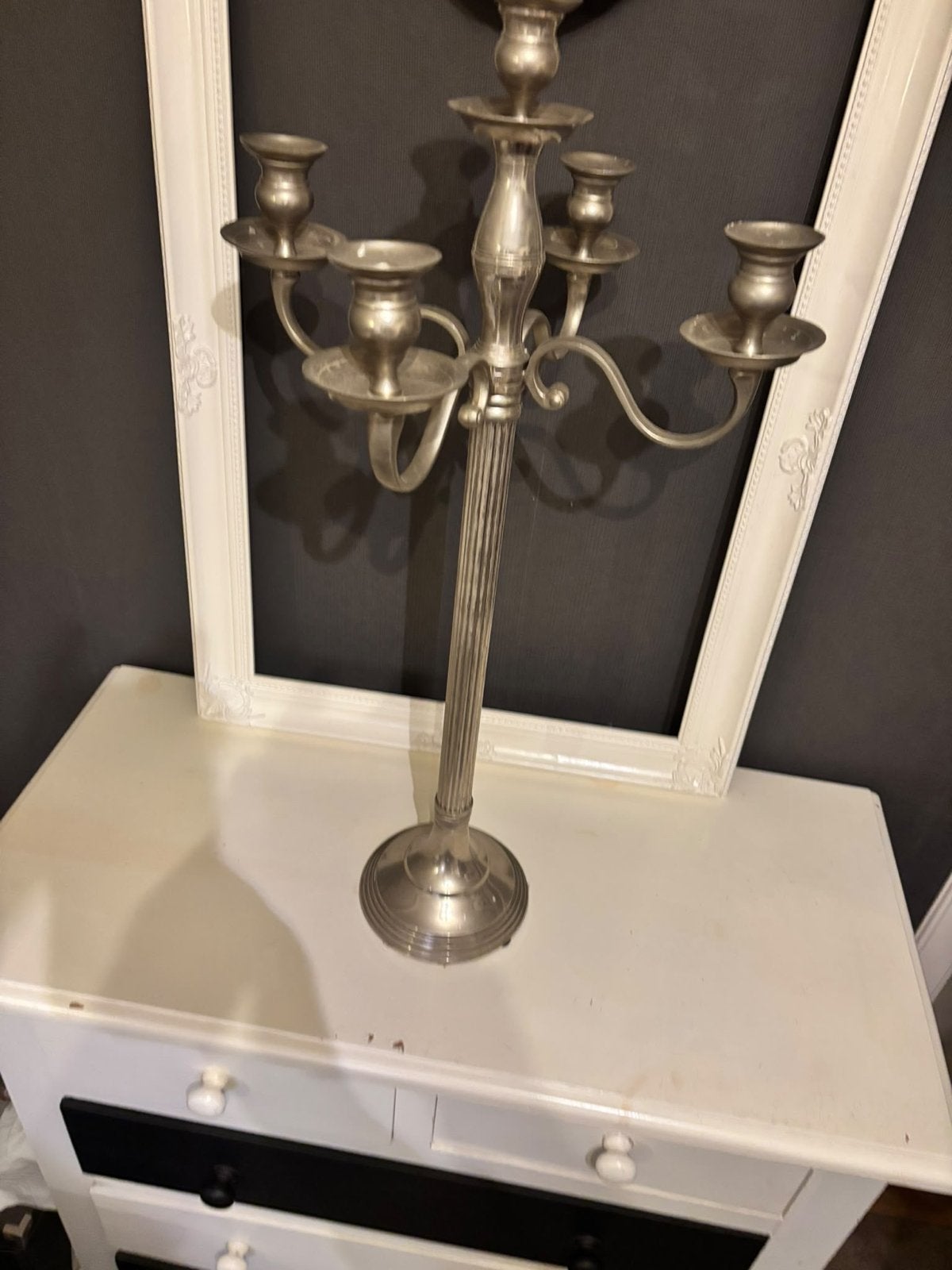 Zilverkleurige Kandelaar 75 cm Hoog - 5 Armen, Ophalen of Verzenden, Zilver