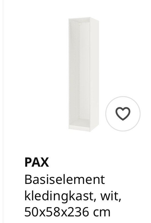 Ikea Pax kast wit 50x58x236 incl. Forsand deur wit (6 stuks), Ophalen, 200 cm of meer, 50 tot 100 cm, Zo goed als nieuw