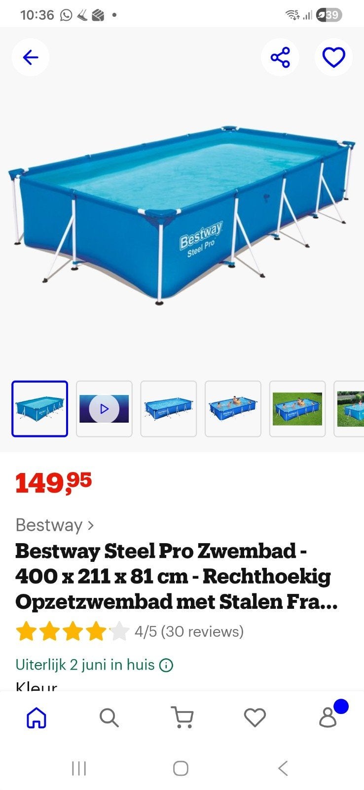 groot zwembad gratis ophalen, Ophalen, Gebruikt, Opzetzwembad, 200 tot 400 cm