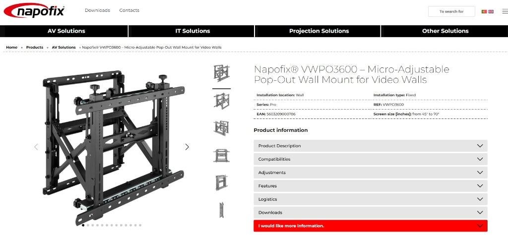4 Pop-Out Wall Mount for Video Walls, Ophalen, Nieuw