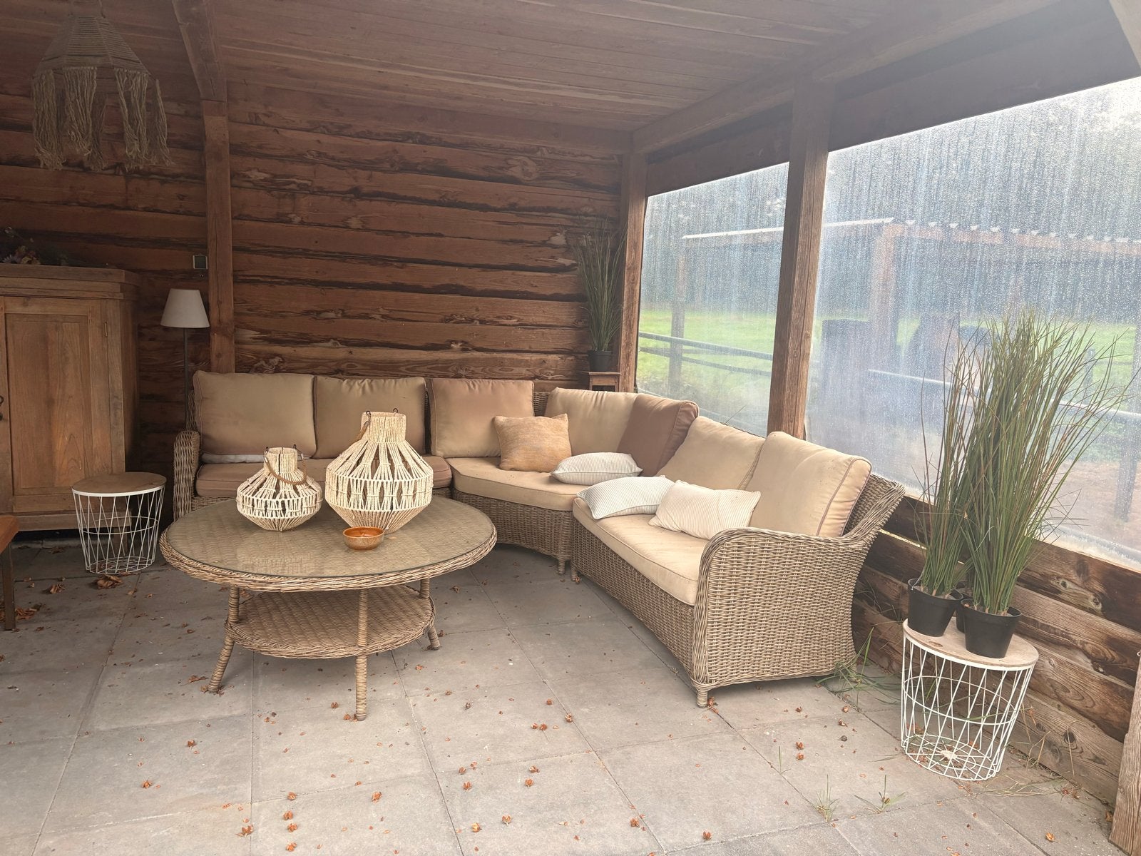Gebruikte hoekbank met rieten frame, Ophalen, 250 tot 300 cm, Gebruikt, Hoekbank