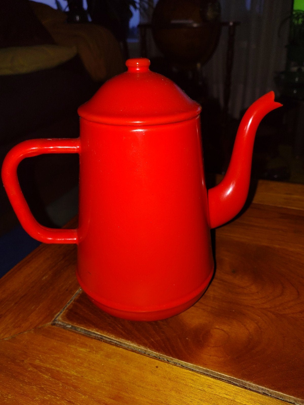 Vintage rode emaille koffiekan, Ophalen of Verzenden