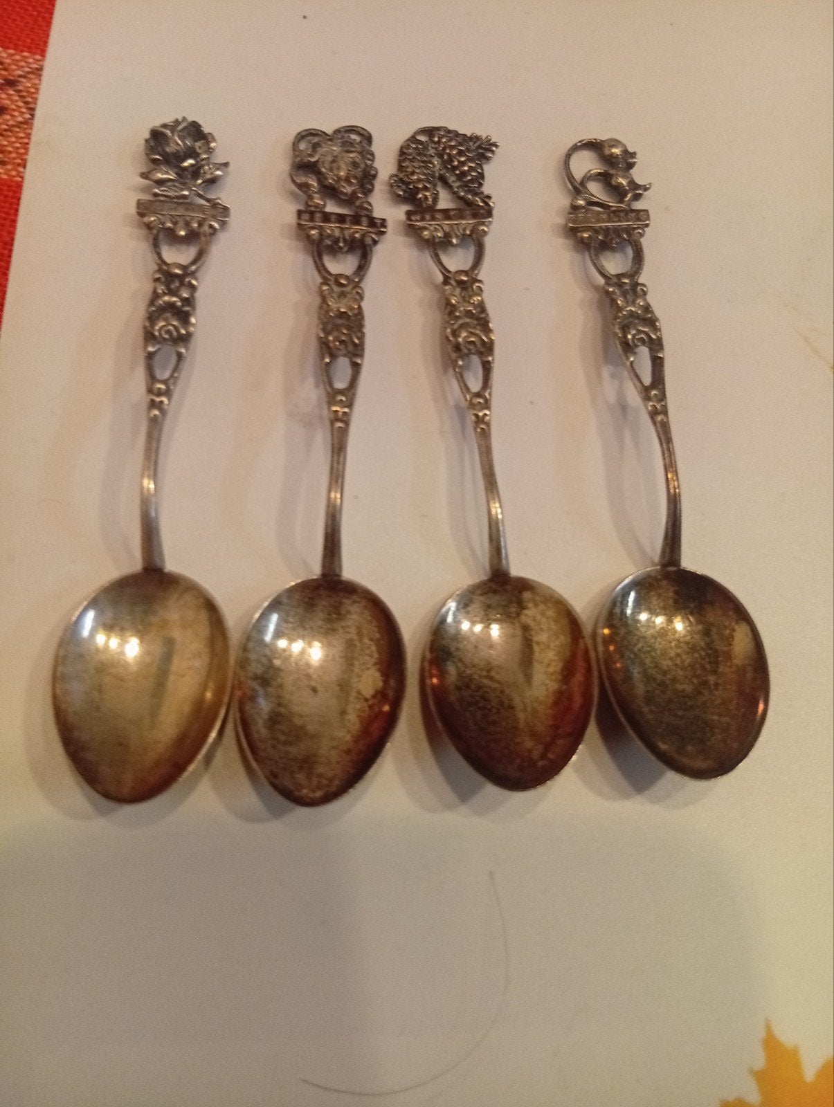 Set van 4 Antieke Zilveren Theelepels met bloemen motieven, Ophalen of Verzenden