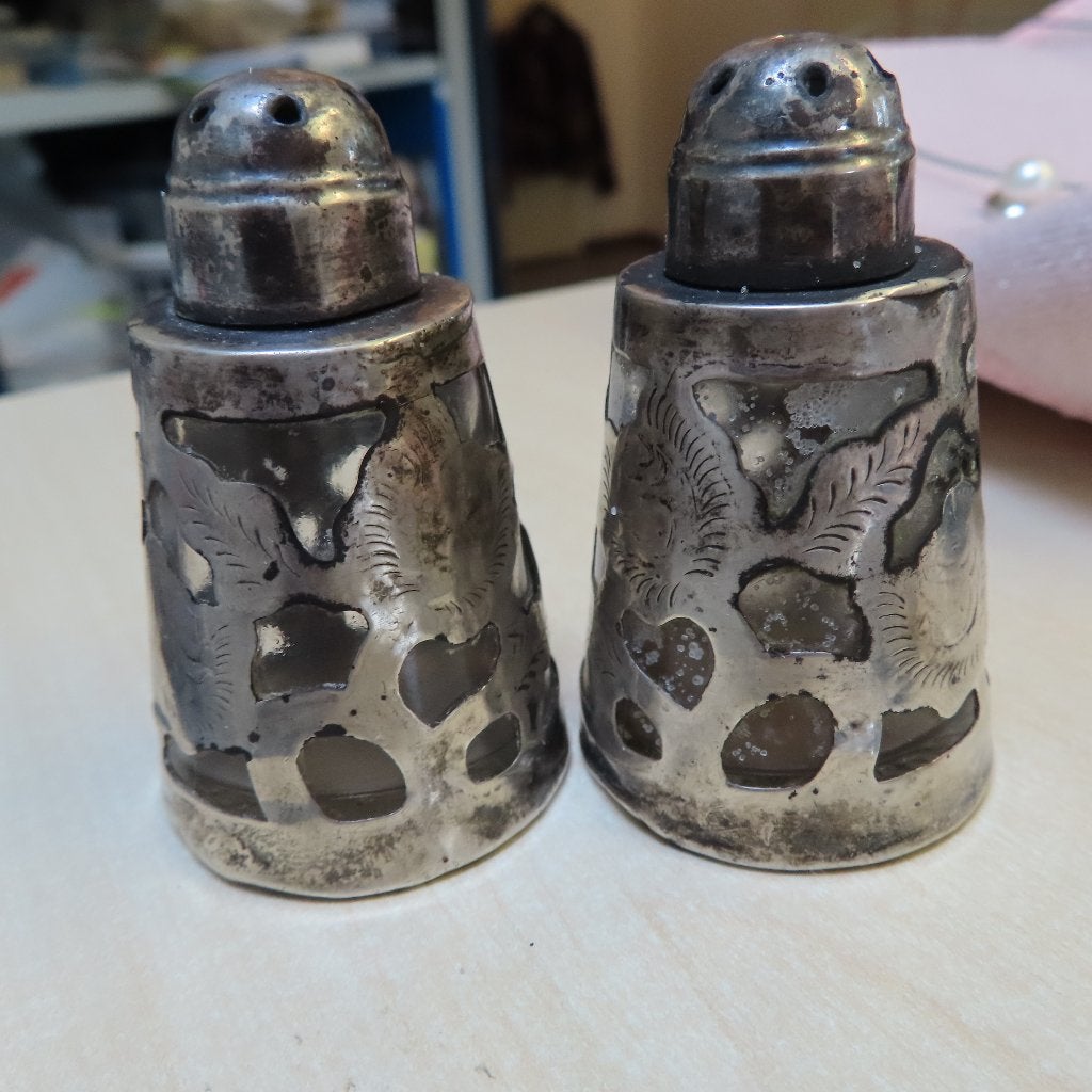 zilver peper/zoutstel Mexicaans zilver 925+glas bloem delmoc, Antiek en Kunst, Verzenden, Zilver