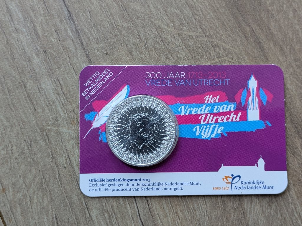 Het Vrede van Utrecht Vijfje, Postzegels en Munten, Munten | Nederland, Ophalen, Koningin Beatrix, Zilver, Euro's