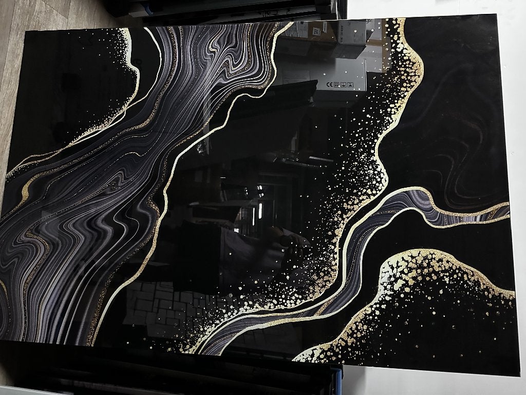 Glasschilderij Black & Gold Stone 100x150 Gehard glas, Abstract, Glas, Achter glas, Ophalen of Verzenden