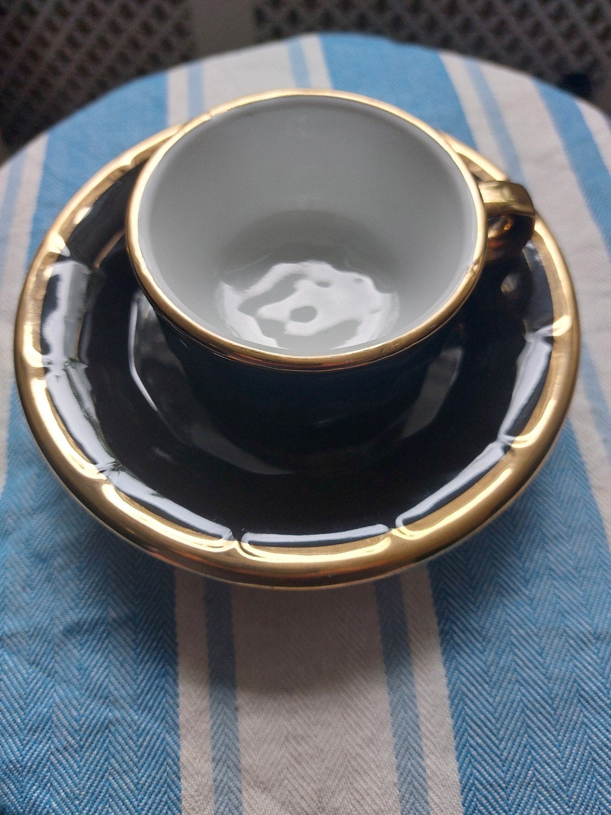 Pillivuyt France Espresso Kop en Schotel - Zwart/Goud, Ophalen of Verzenden