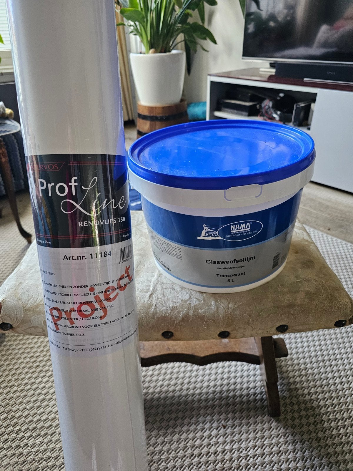 Renovliesbehang Prof Line 150 met Nama Glasweefsellijm 5L, Ophalen, Nieuw