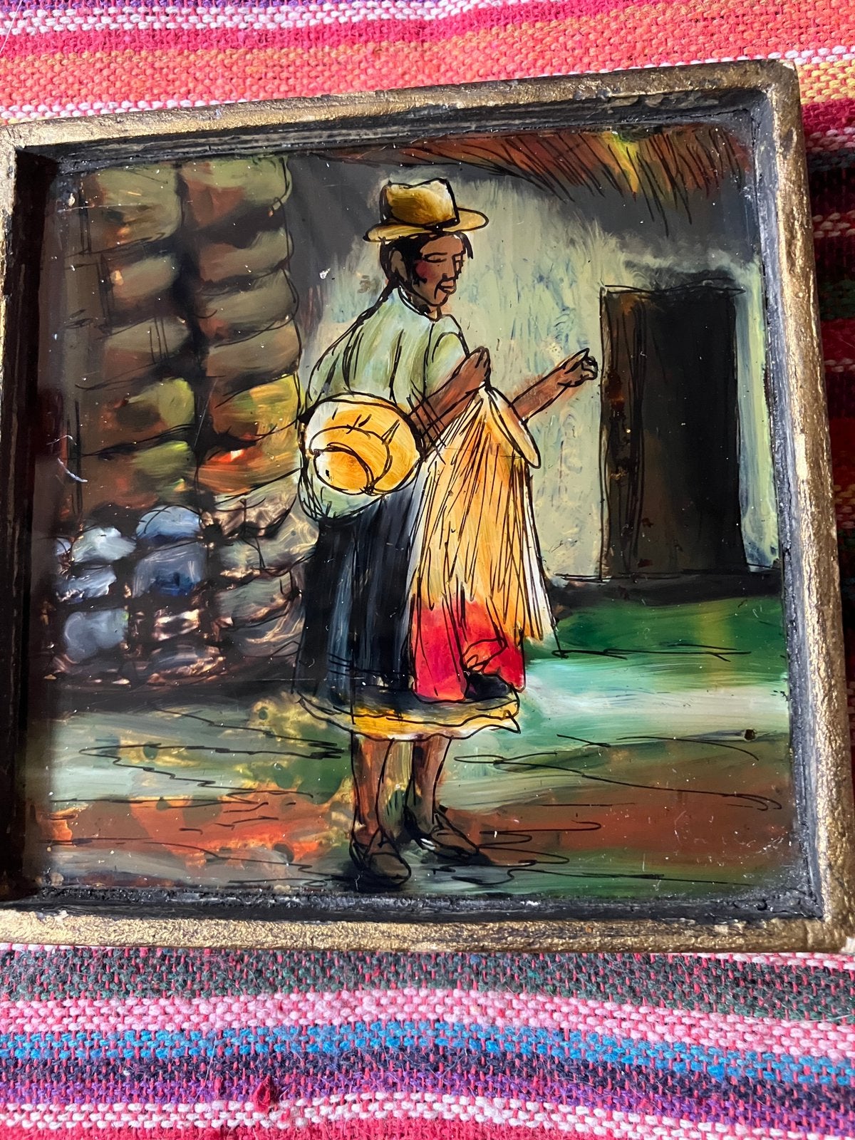 verre églimisé schiderijtje verwerkt met bladgoud 11bij 11, Verzenden
