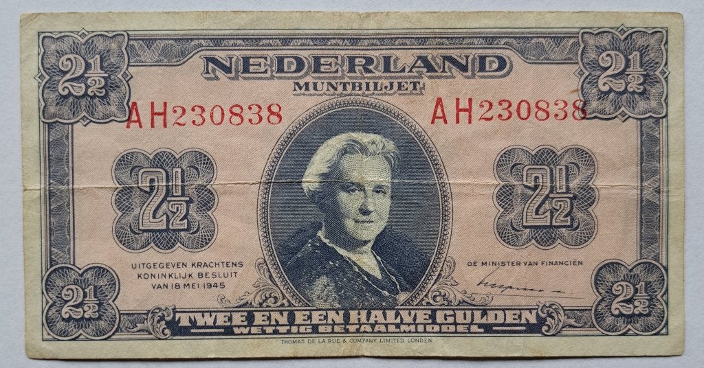 Bankbiljet 2 1/2 gulden 1945, Ophalen of Verzenden, 2½ gulden, Los biljet