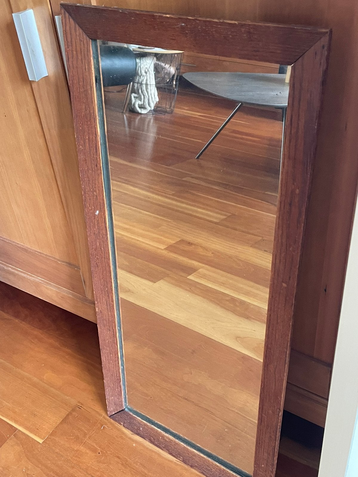 Oude spiegel, eiken frame en loden achterzijde., Ophalen, Minder dan 50 cm, Gebruikt, Minder dan 100 cm