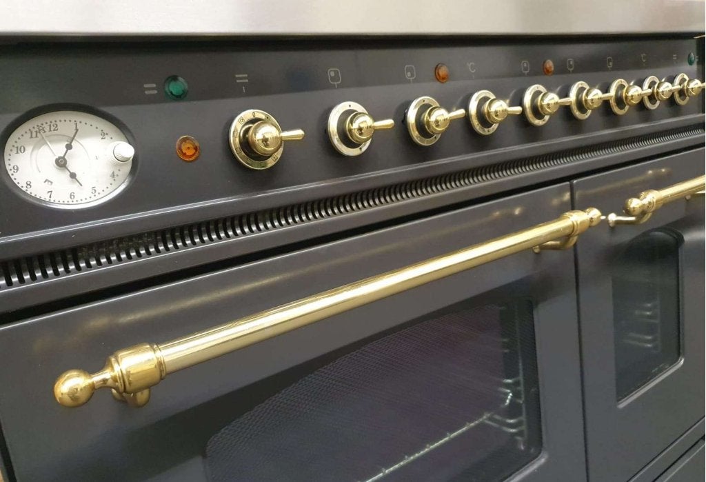 Boretti gasfornuis 90cm antraciet + messing 2 ovens Frytop, Witgoed en Apparatuur, Niet ingevuld, 60 cm of meer, Niet ingevuld