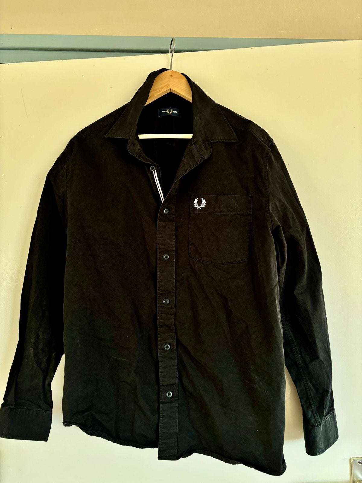 Fred Perry Zwart Overhemd Maat L, Ophalen of Verzenden, Gedragen, Zwart, Halswijdte 41/42 (L)
