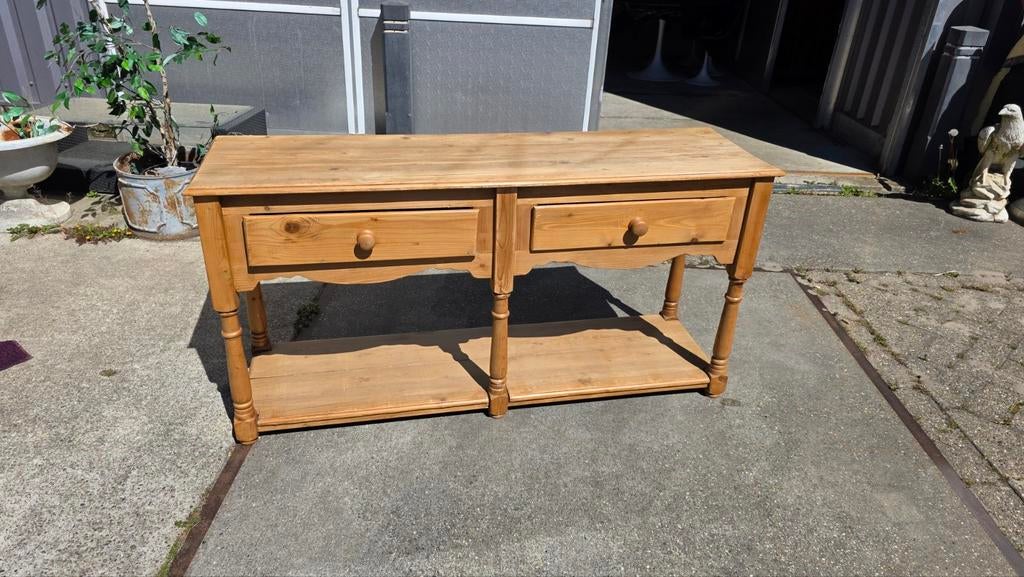 Franse grenen sidetable met twee lades en onderblad, Antiek en Kunst, Ophalen