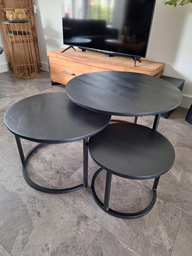 Mooie Set Mango Houten Salontafels., Ophalen, 50 tot 100 cm, Rond, 50 tot 100 cm