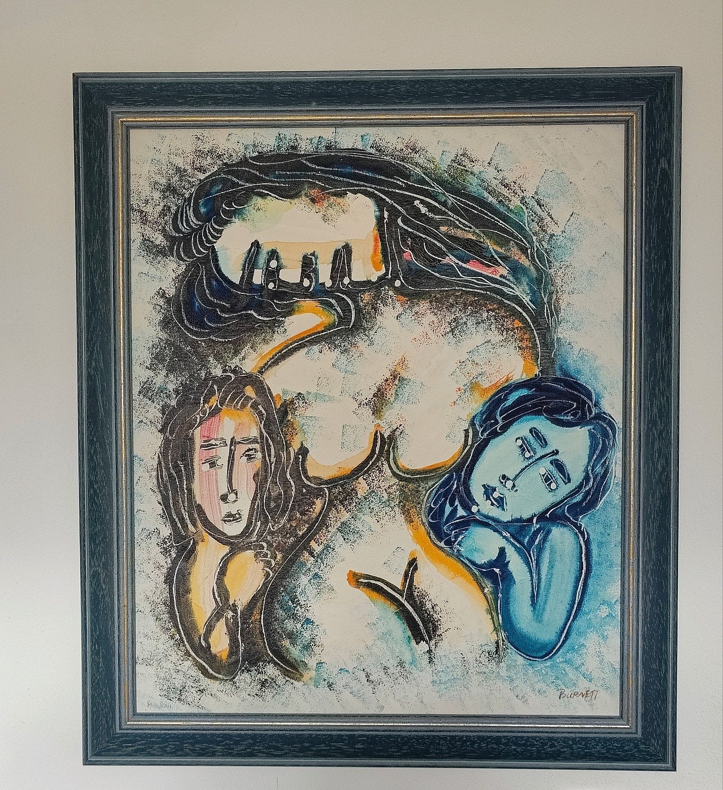 Abstract schilderij Burnett blauwgrijze lijst vrouw, Ophalen