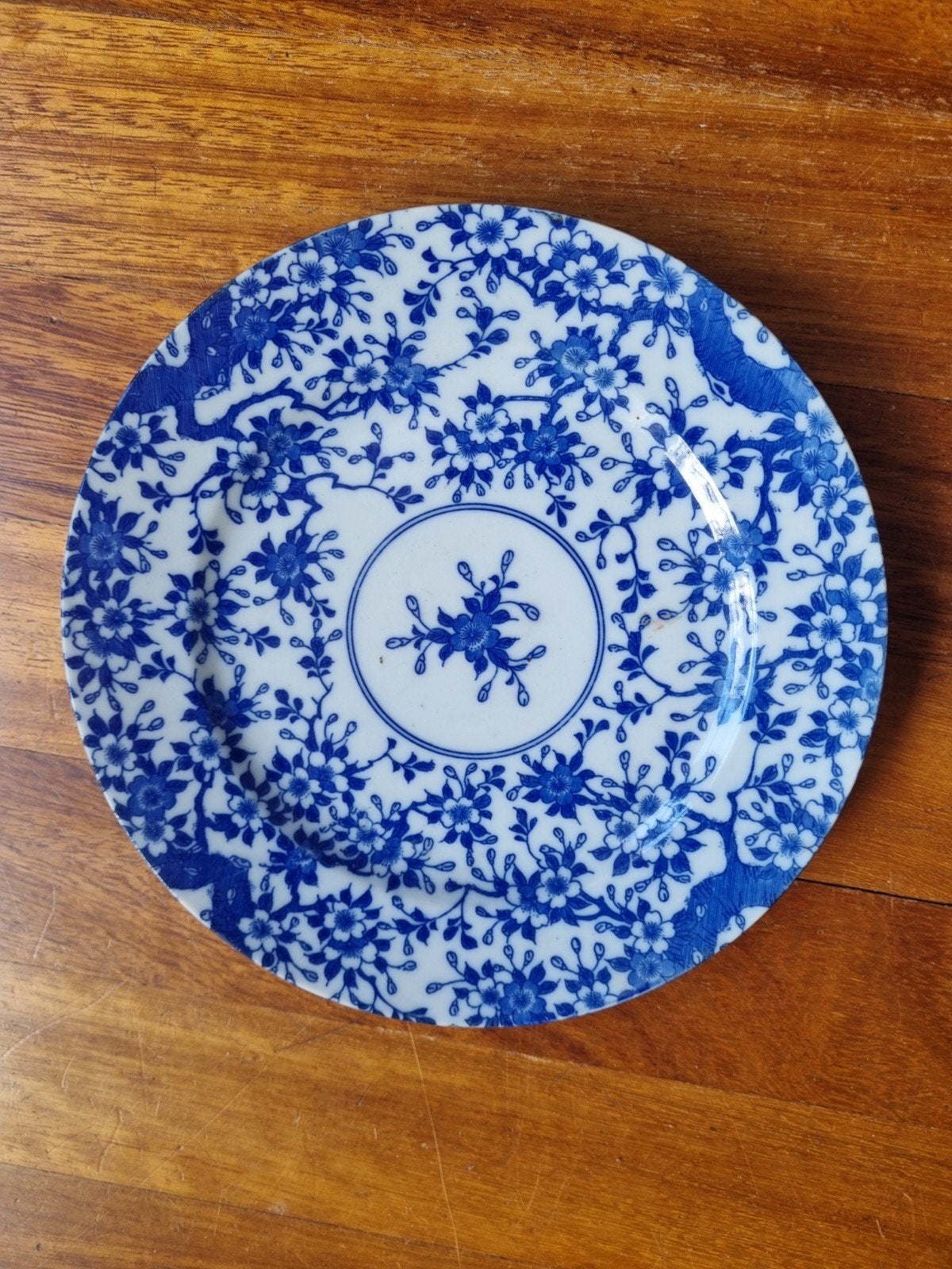 Antiek Japans Imari porseleinen bord, blauw-wit, Ophalen of Verzenden