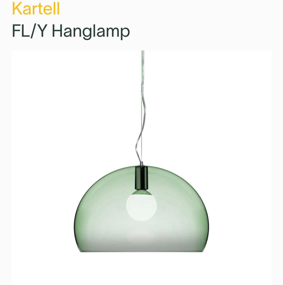 Kartell FL/Y hanglamp salie groen, Ophalen, Zo goed als nieuw, Minder dan 50 cm